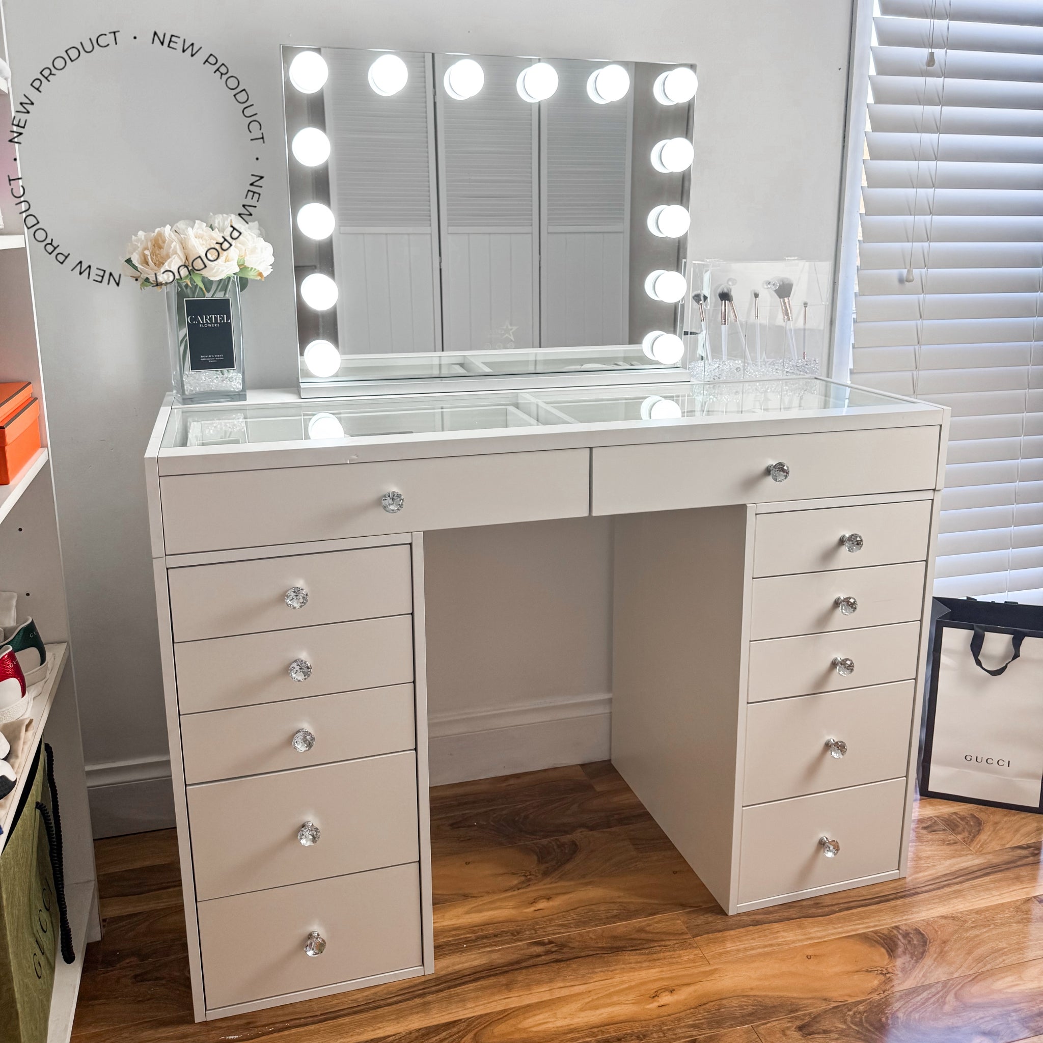 (Set) Hollywood mirror, Table & 2x drawer set "Snow”