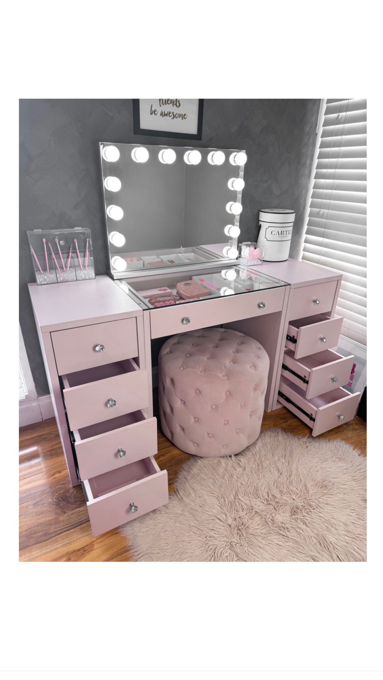 (Set) Hollywood Mirror, Table & 2 x Draw Set “Diva" Pink