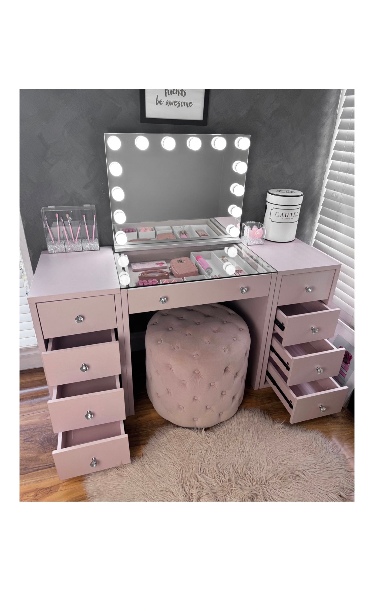 (Set) Hollywood Mirror, Table & 2 x Draw Set “Diva" Pink