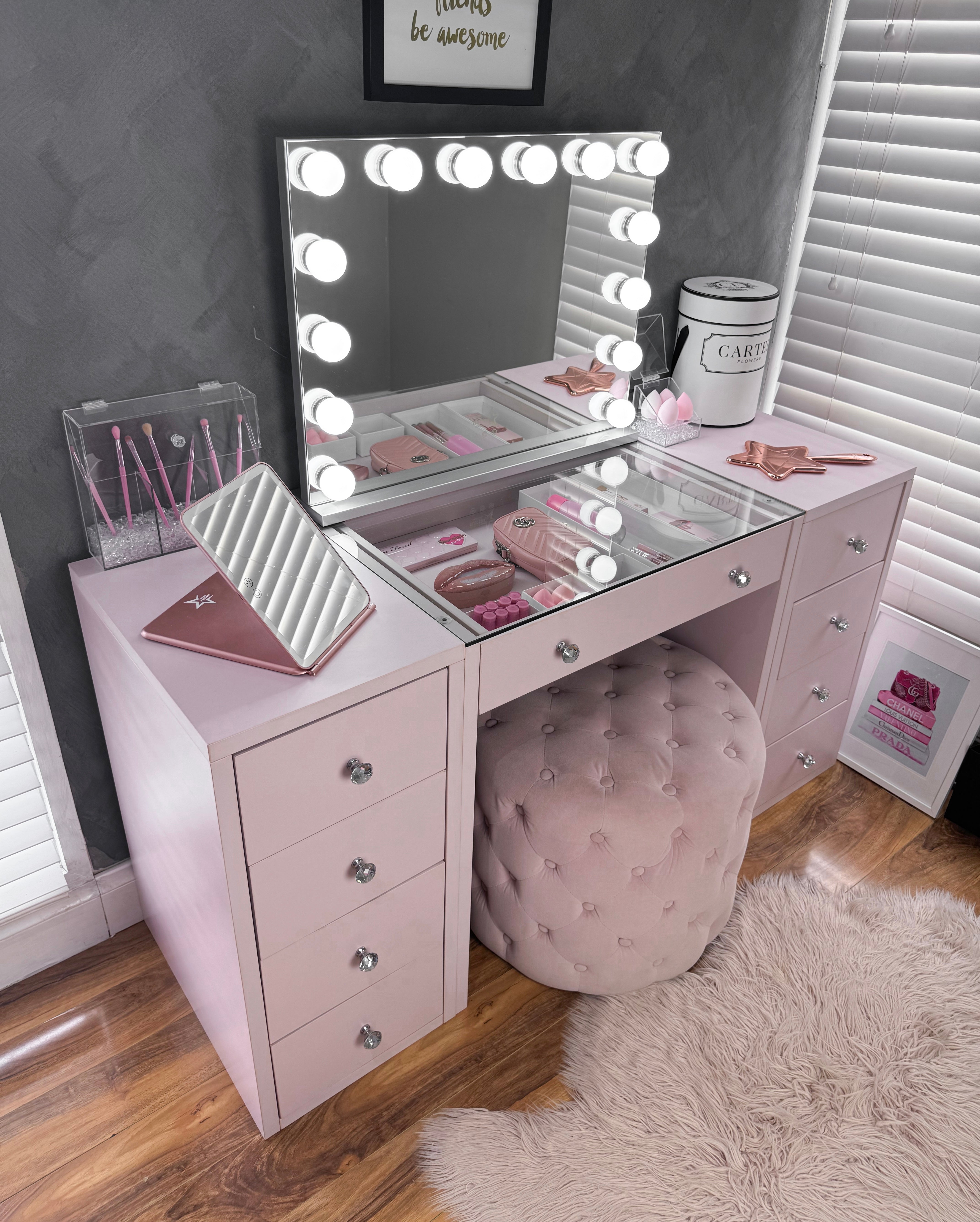 (Set) Hollywood Mirror, Table & 2 x Draw Set “Diva" Pink