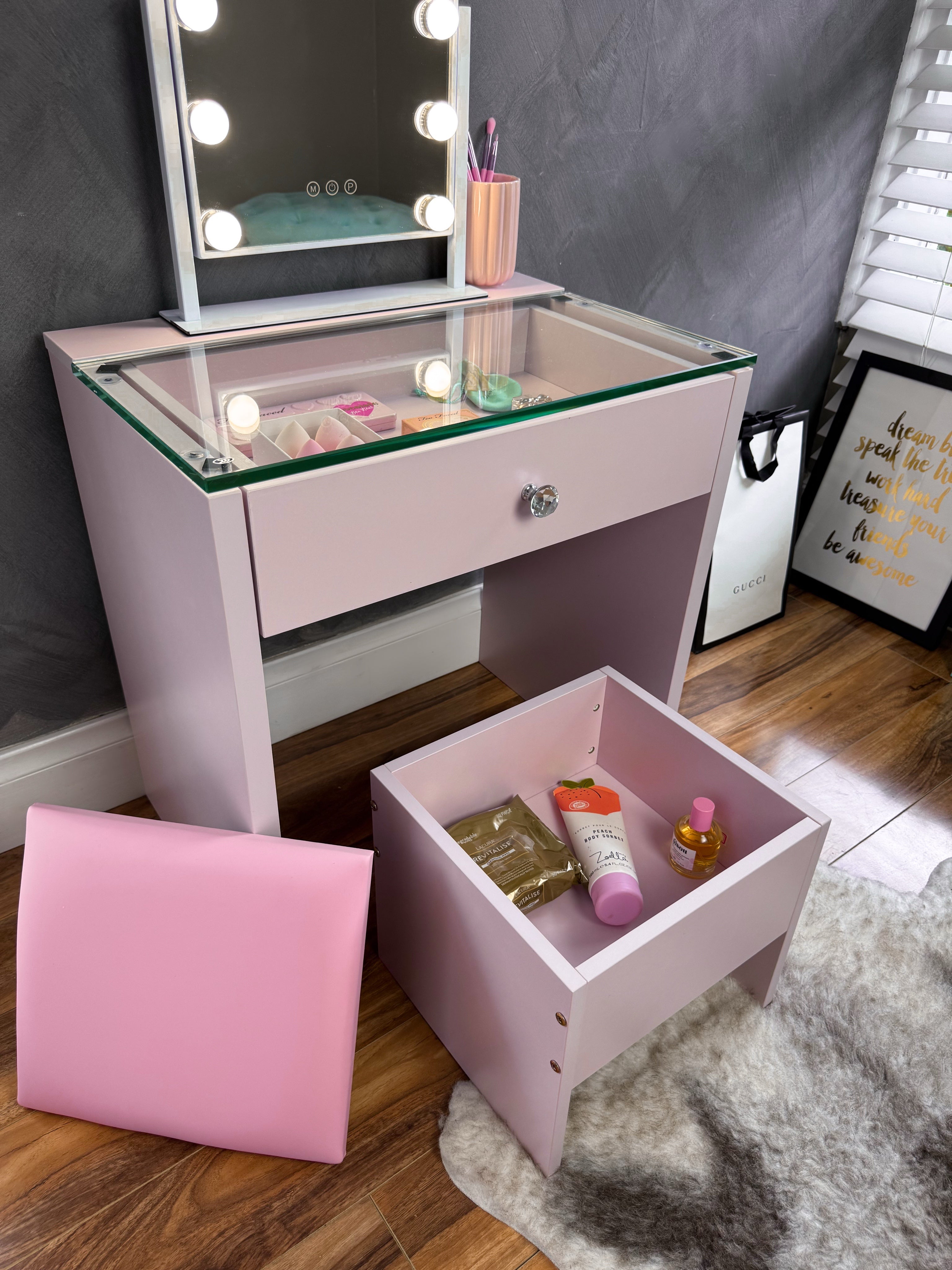 (SET) Pink Mini Vanity table & Chair "Bling Station"