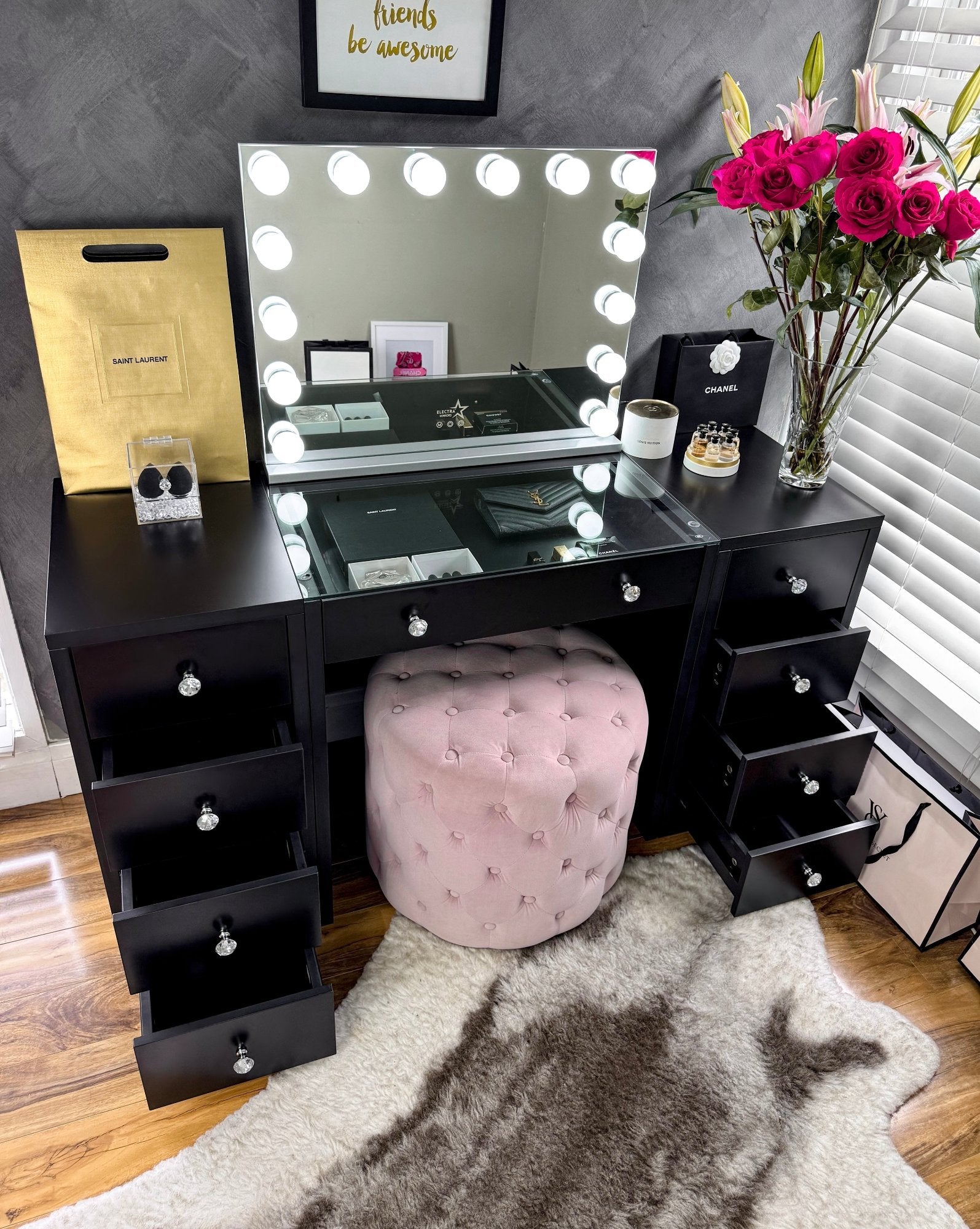 (Set) Hollywood Mirror, Table & 2 x Draw Set “Diva" Pink