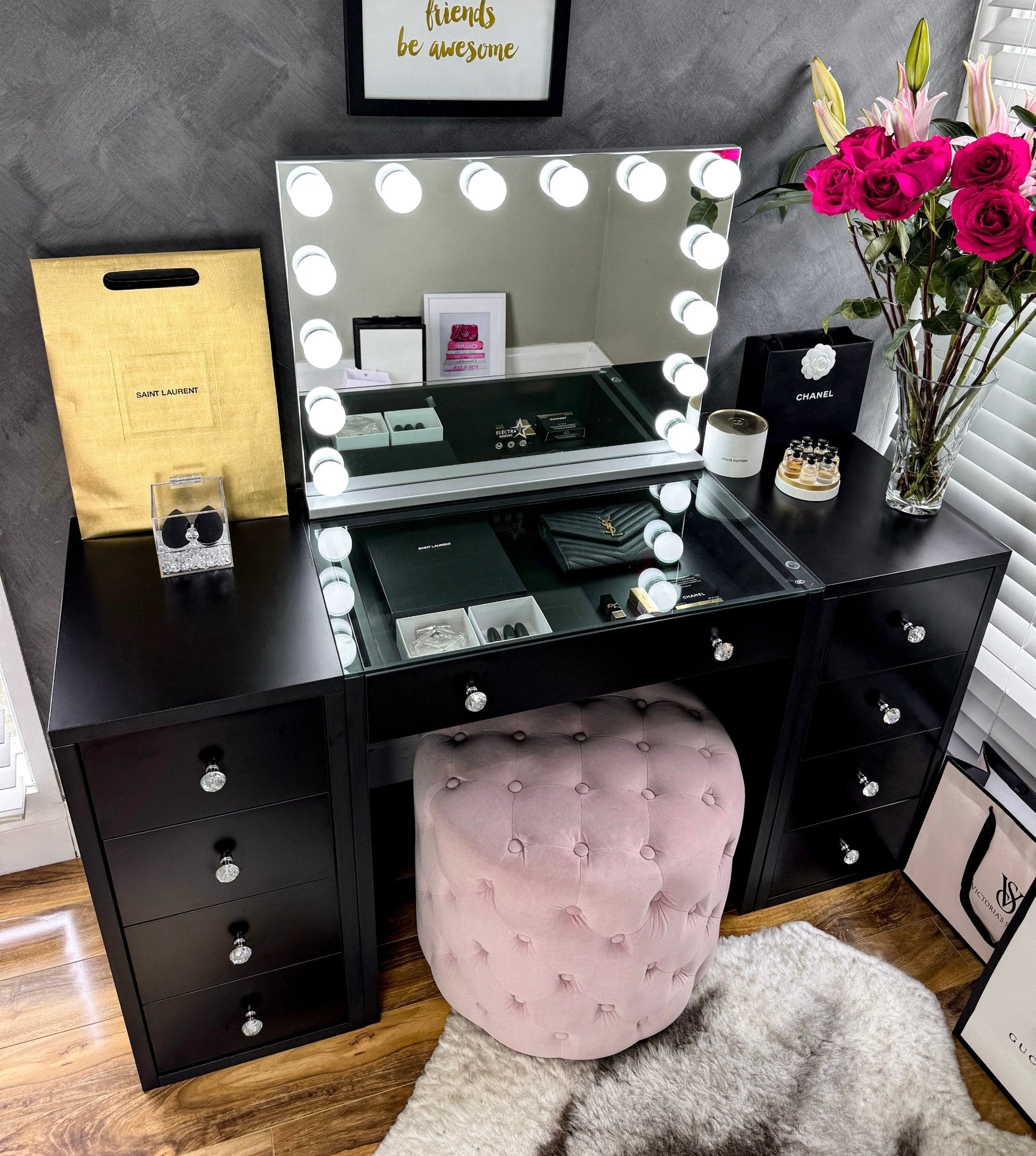 (Set) Hollywood Mirror, Table & 2 x Draw Set “Diva” Black