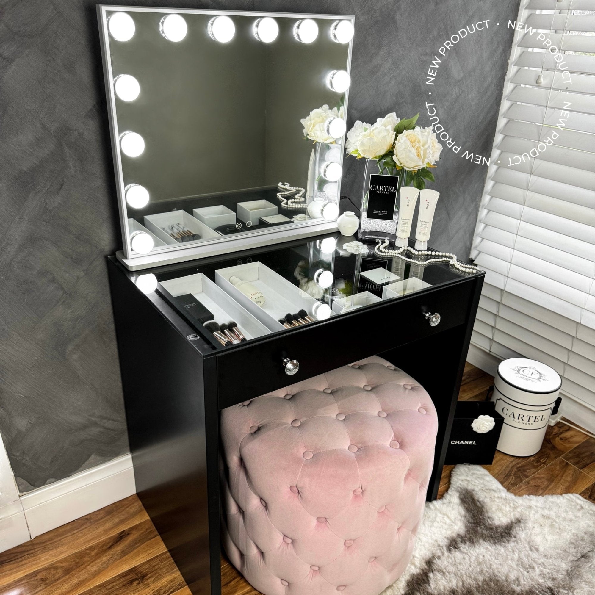 (Set) Hollywood Mirror & Table 'Luxe'