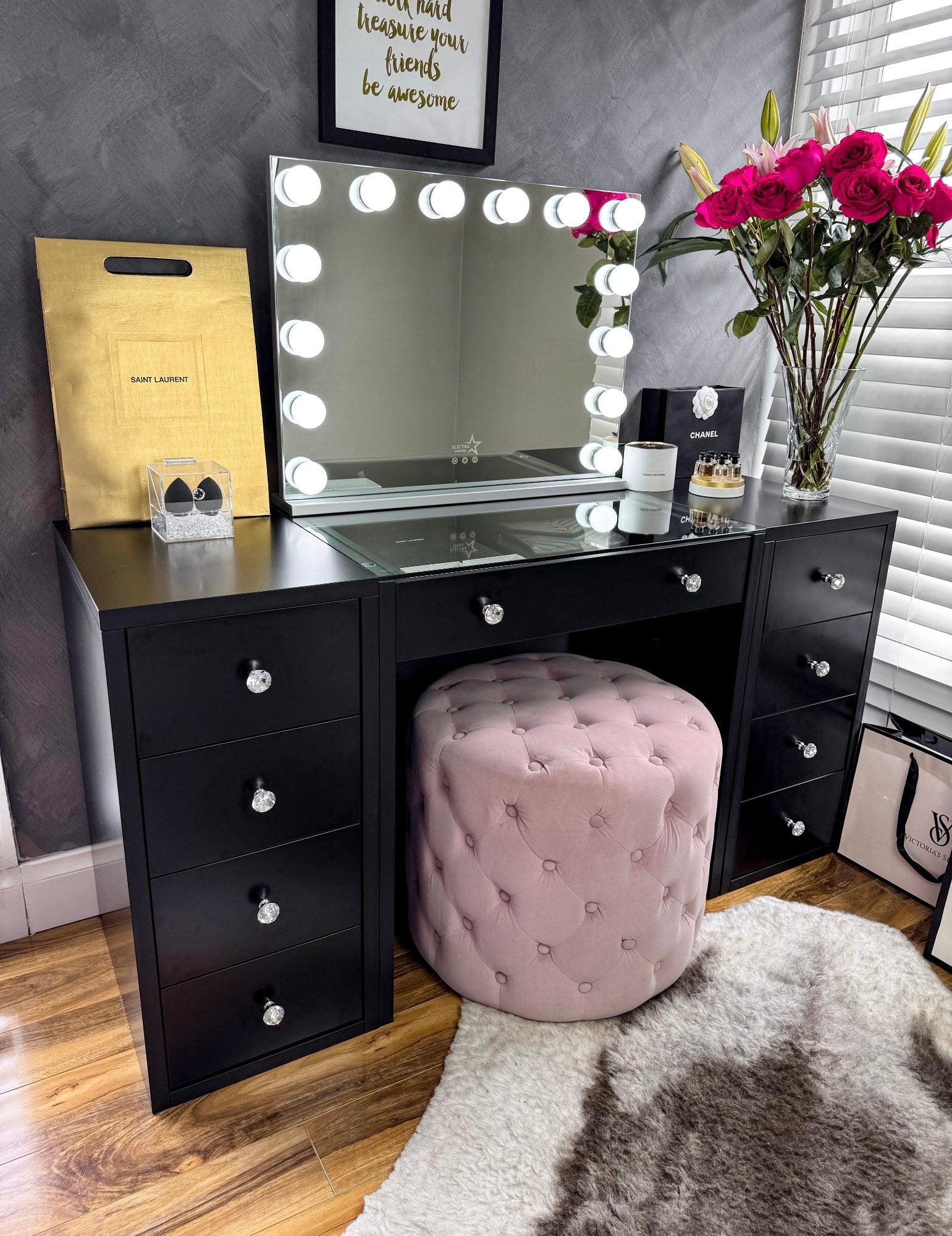 (Set) Hollywood Mirror, Table & 2 x Draw Set “Diva" Pink