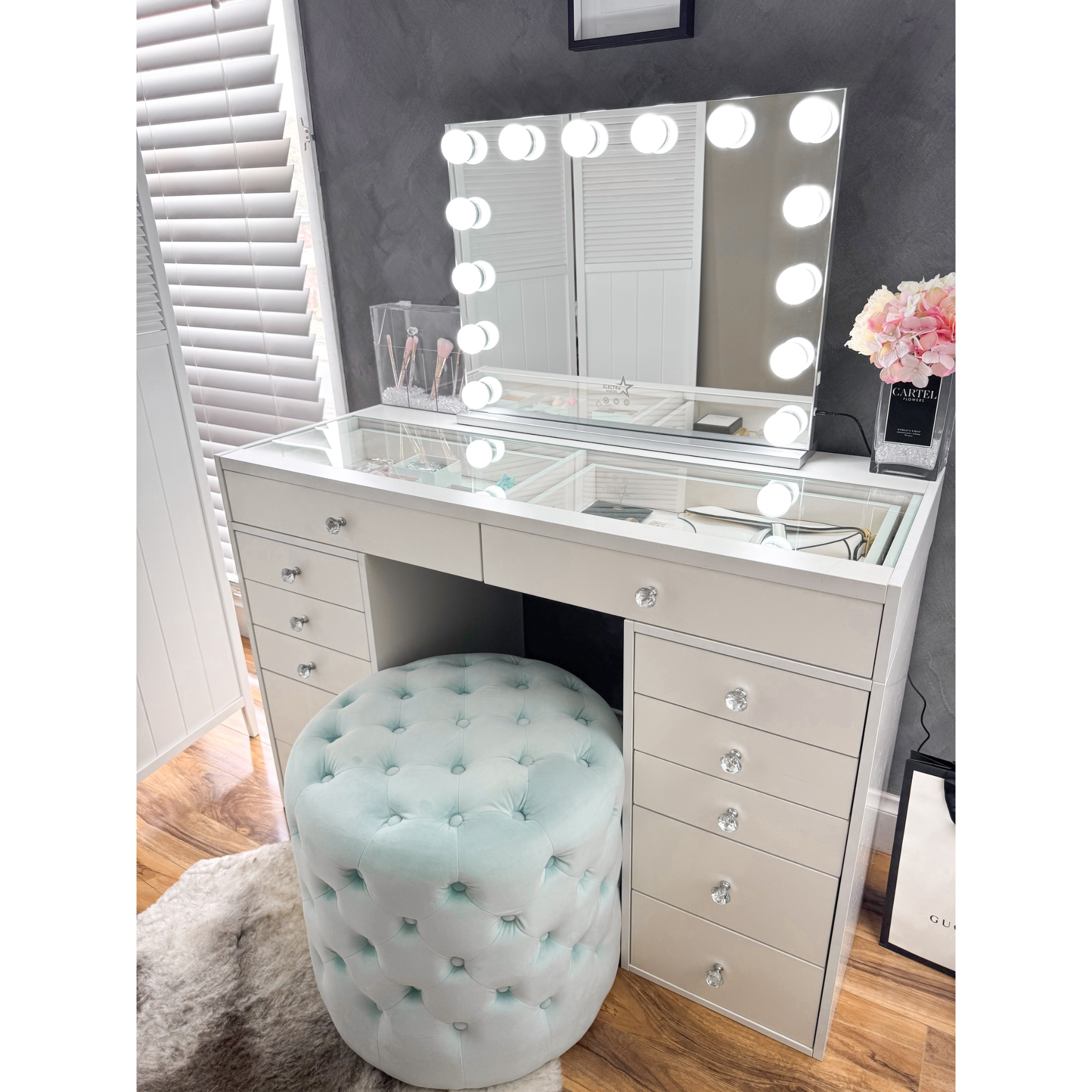 (Set) Hollywood mirror, Table & 2x drawer set "Snow”