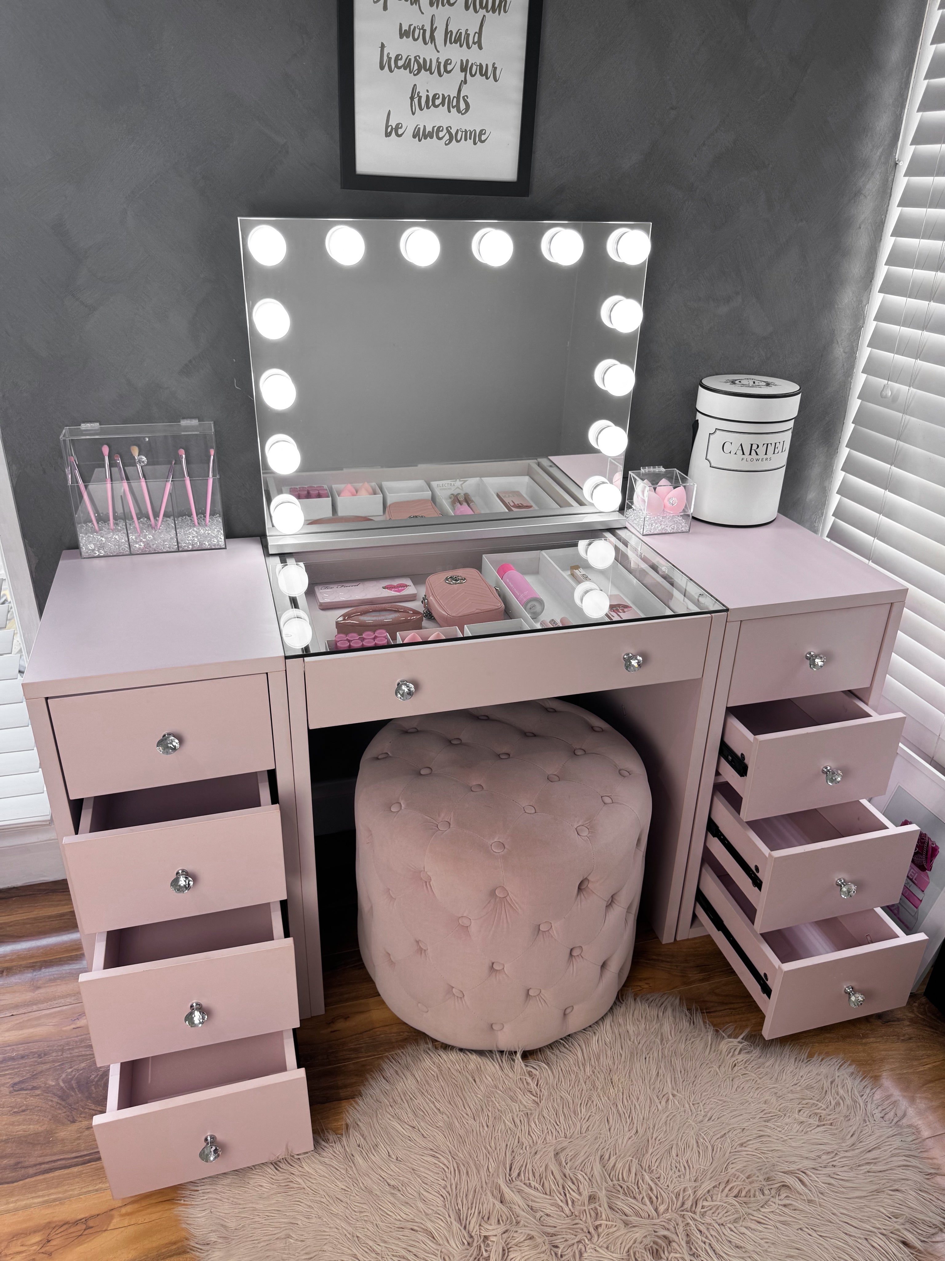 (Set) Hollywood Mirror, Table & 2 x Draw Set “Diva" Pink