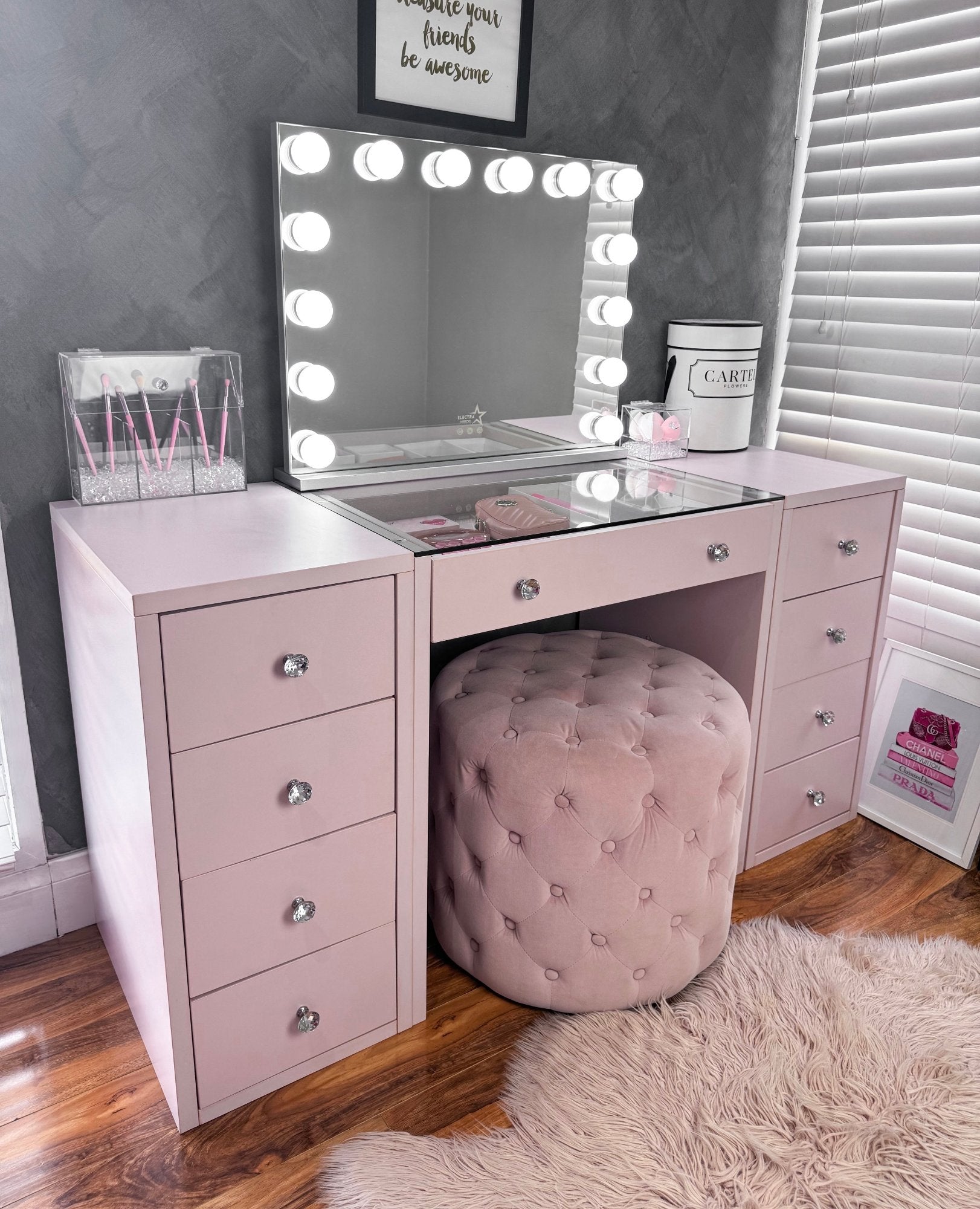 (Set) Hollywood Mirror, Table & 2 x Draw Set “Diva" Pink