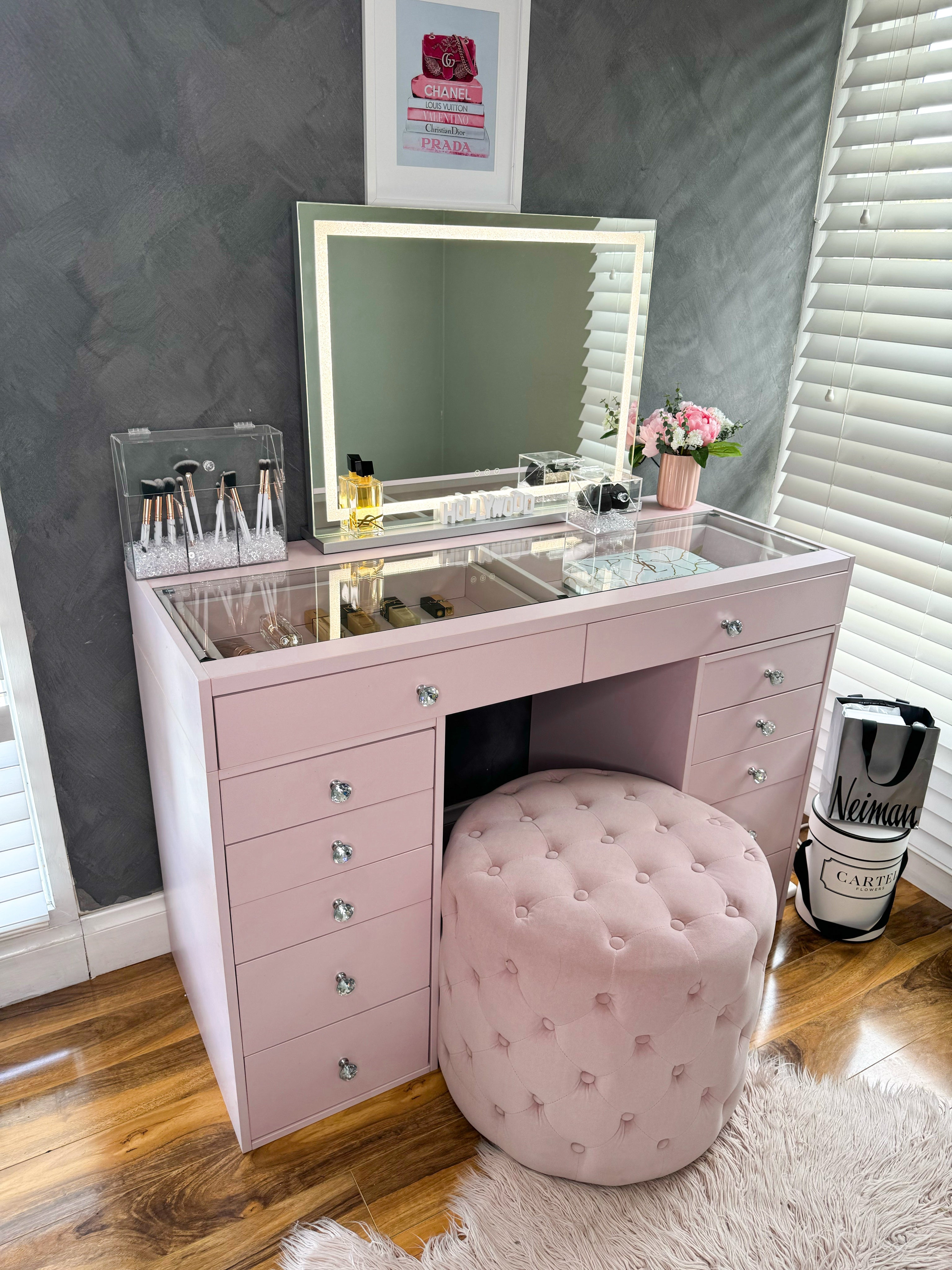 pink vanity dresser Karl home Pink Makeup Vanity Set with USB K1G52005805