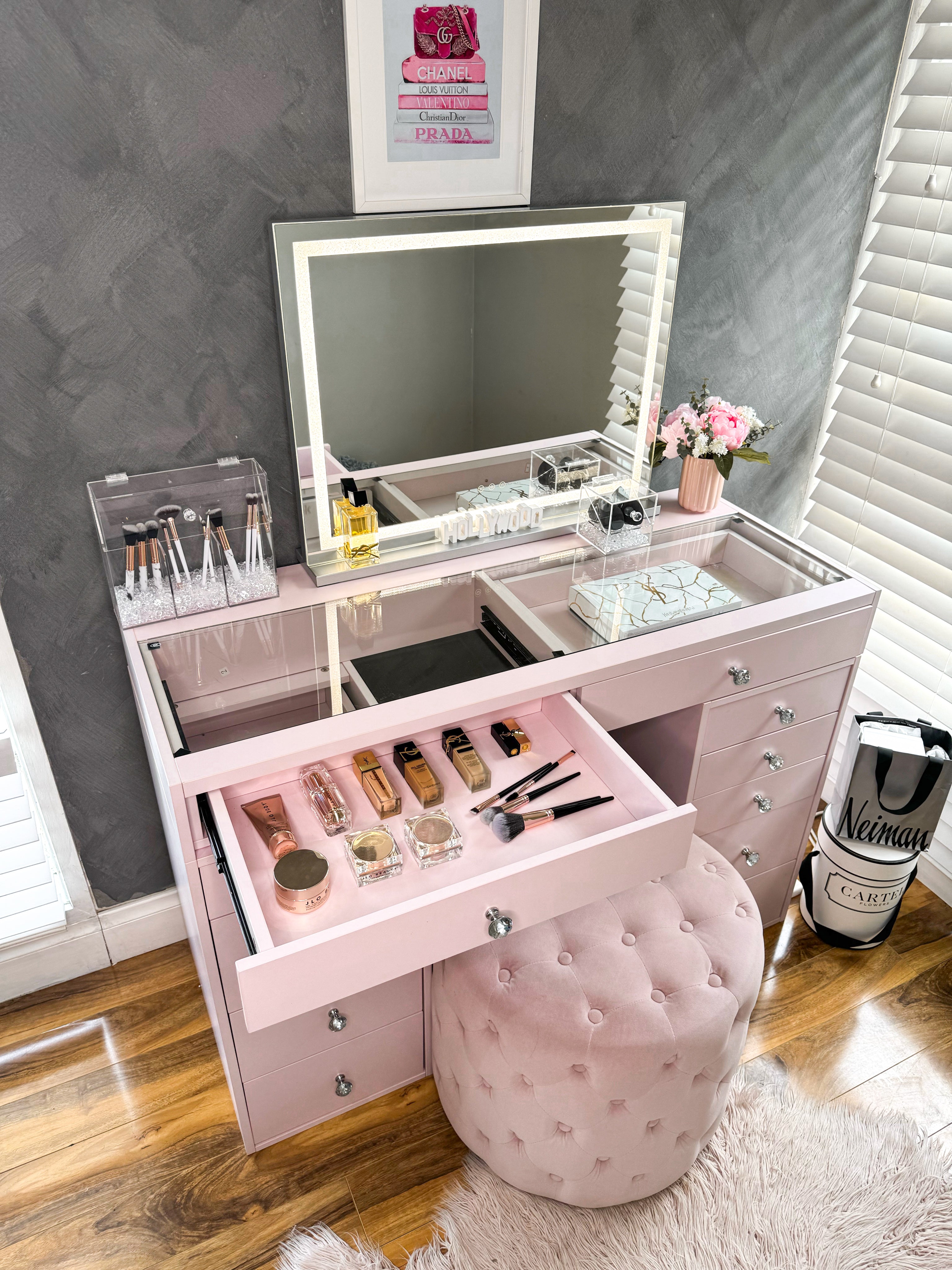 (Set) Hollywood mirror, Table & 2x drawer set "Rosé"