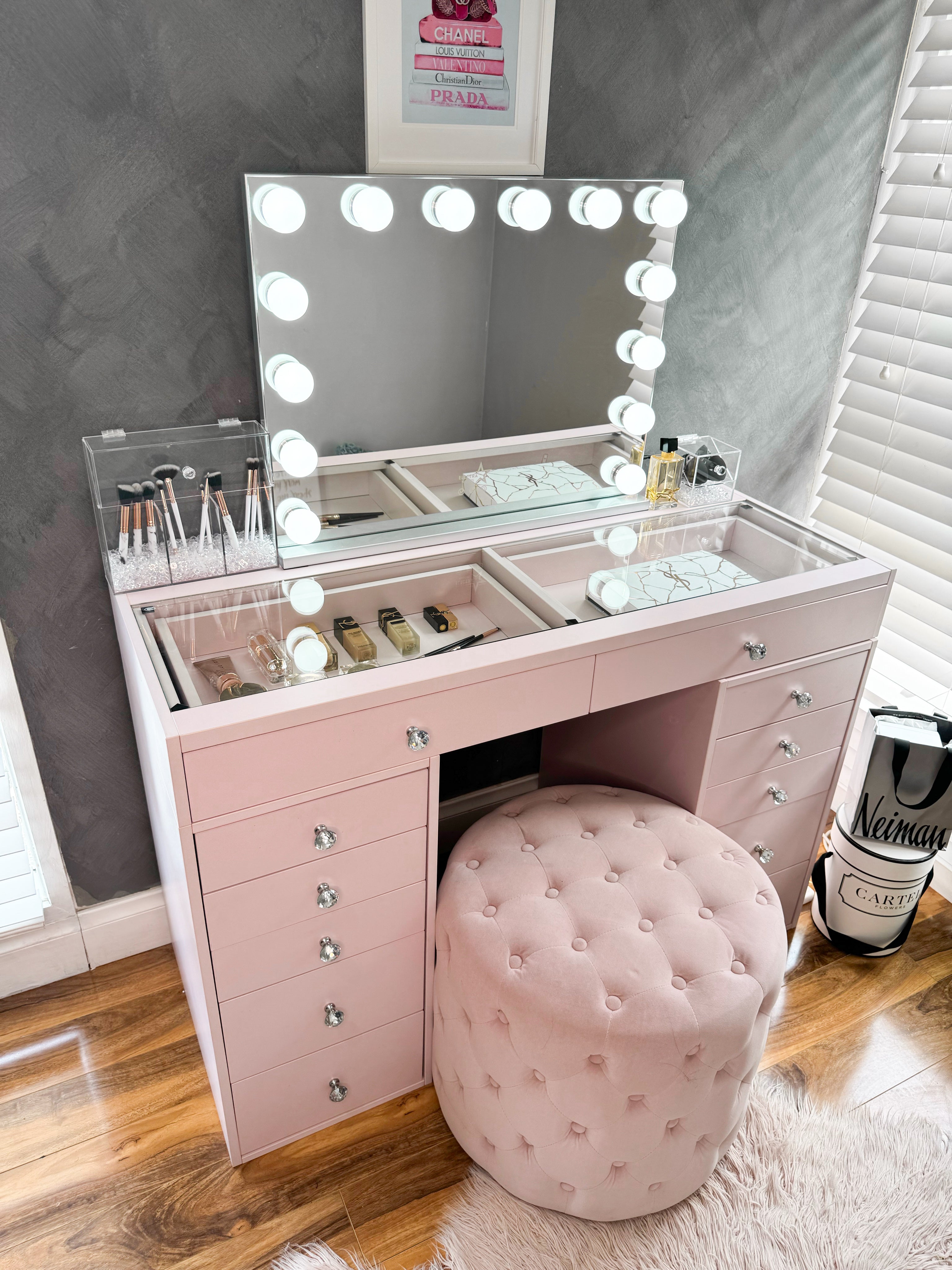 (Set) Hollywood mirror, Table & 2x drawer set "Snow”