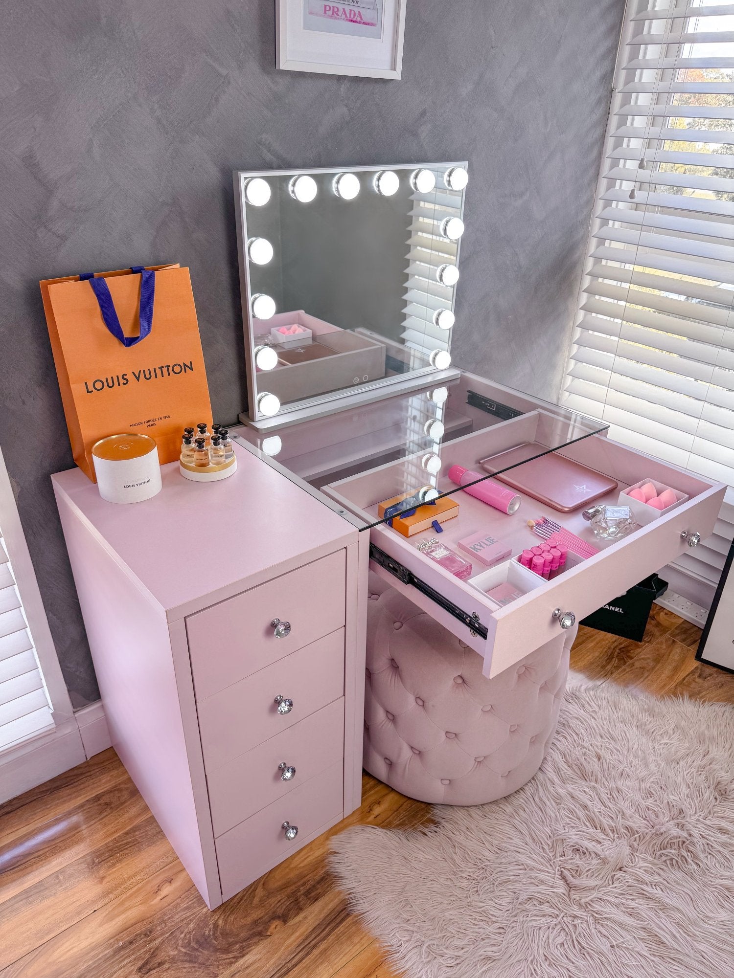 (Set) Hollywood Mirror, Table & Draw Set “ROSE”