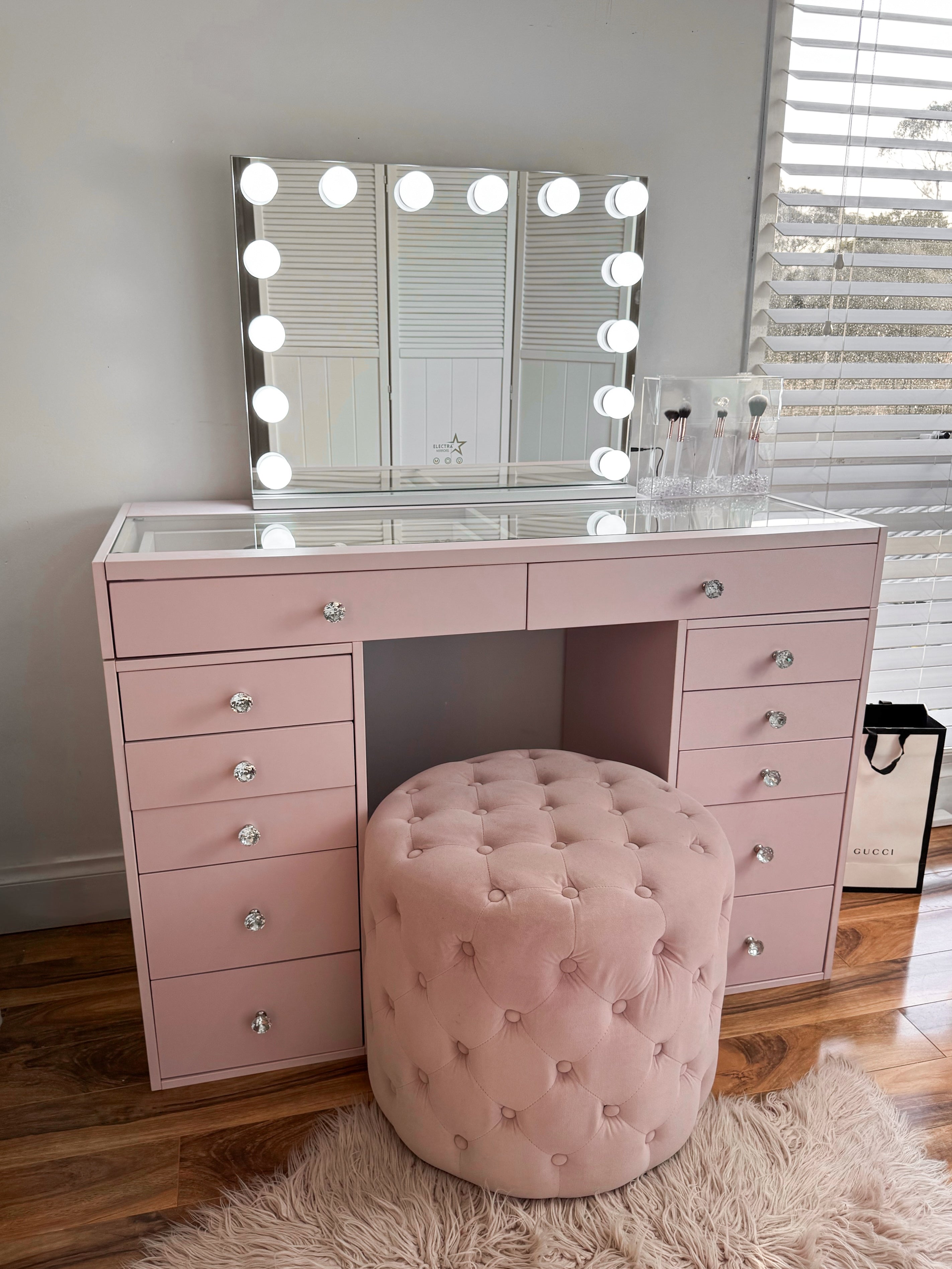 (Set) Hollywood mirror, Table & 2x drawer set "Pink Dream"