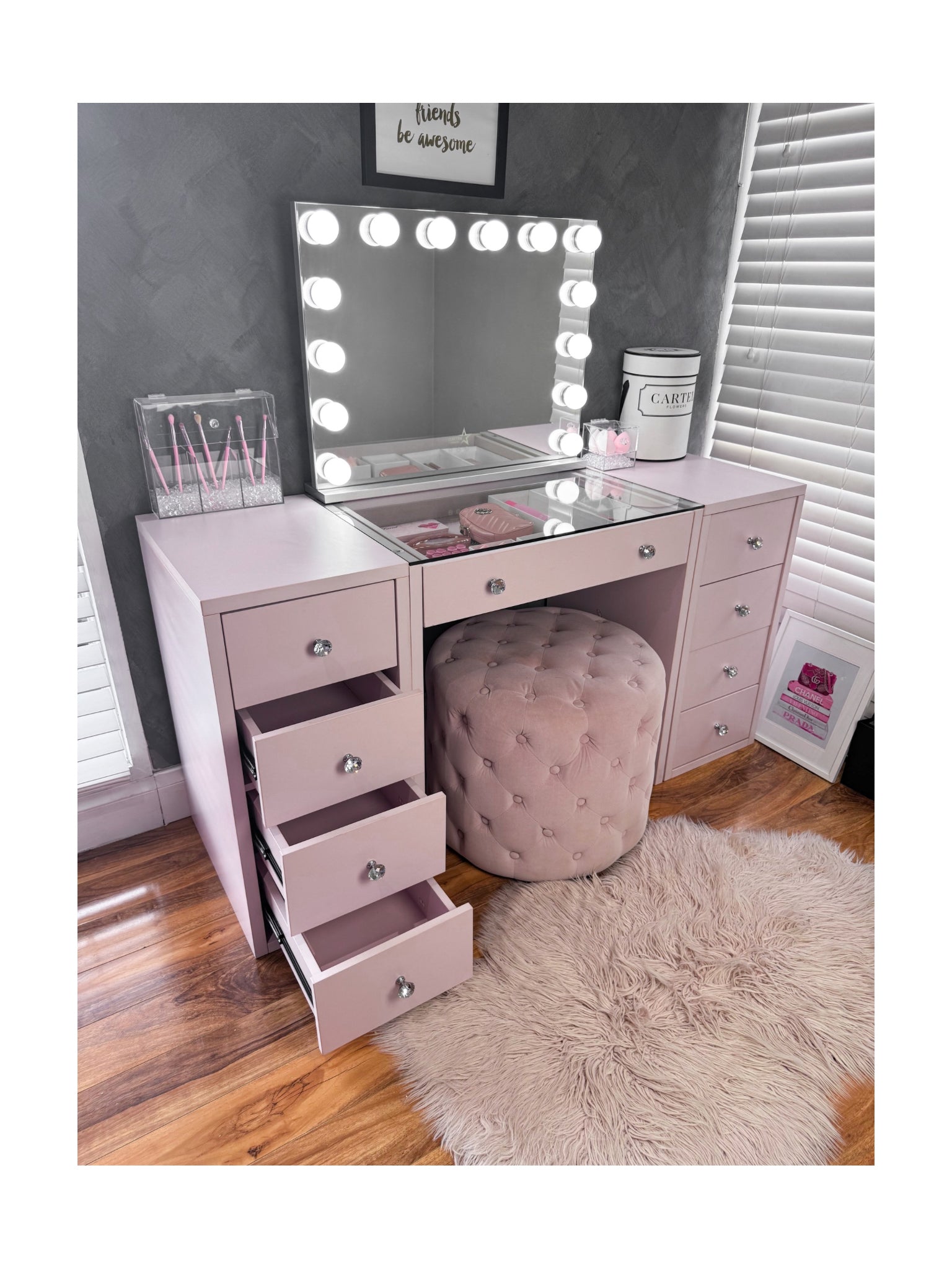 (Set) Hollywood Mirror, Table & 2 x Draw Set “Diva" Pink