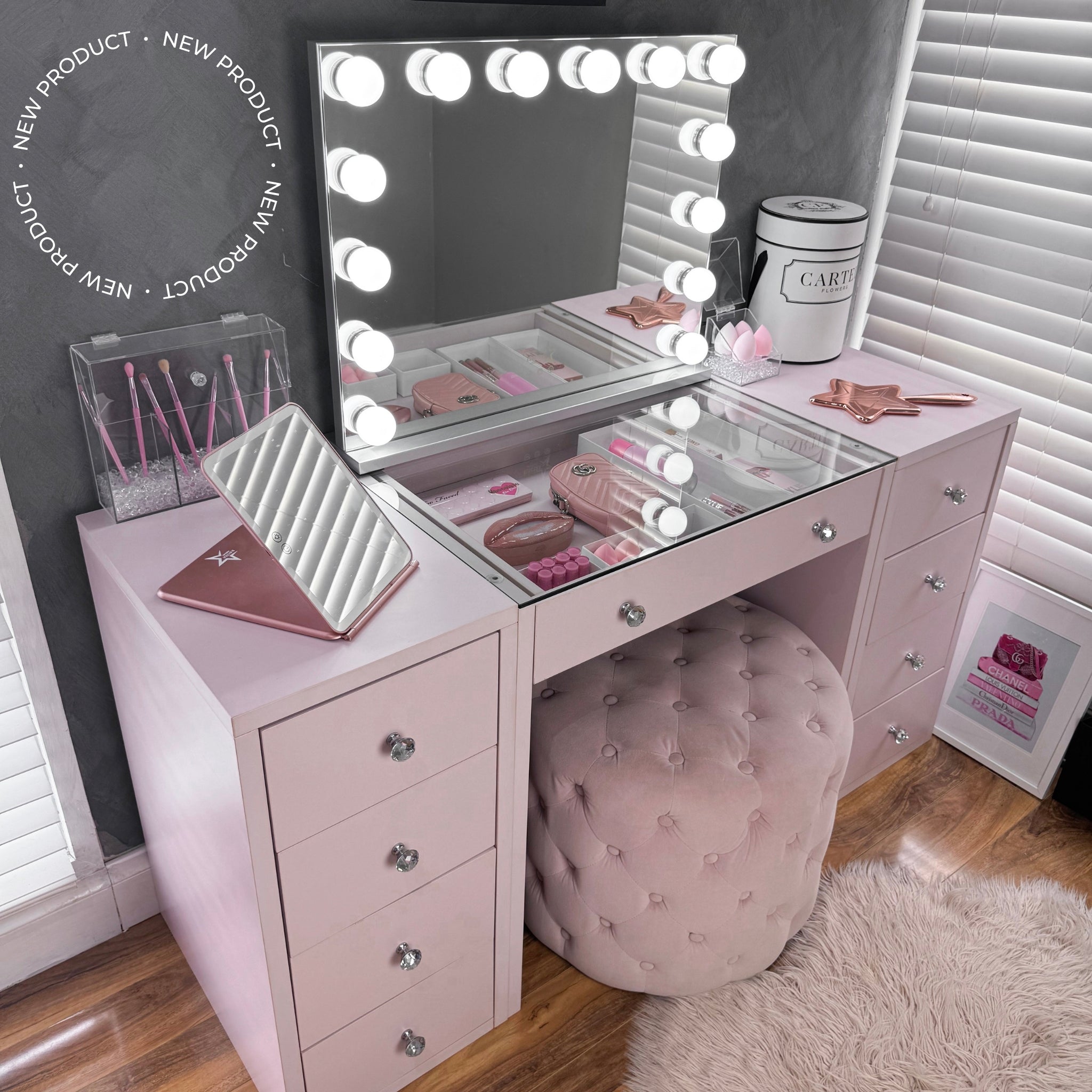 (Set) Hollywood Mirror, Table & 2 x Draw Set “Diva" Pink