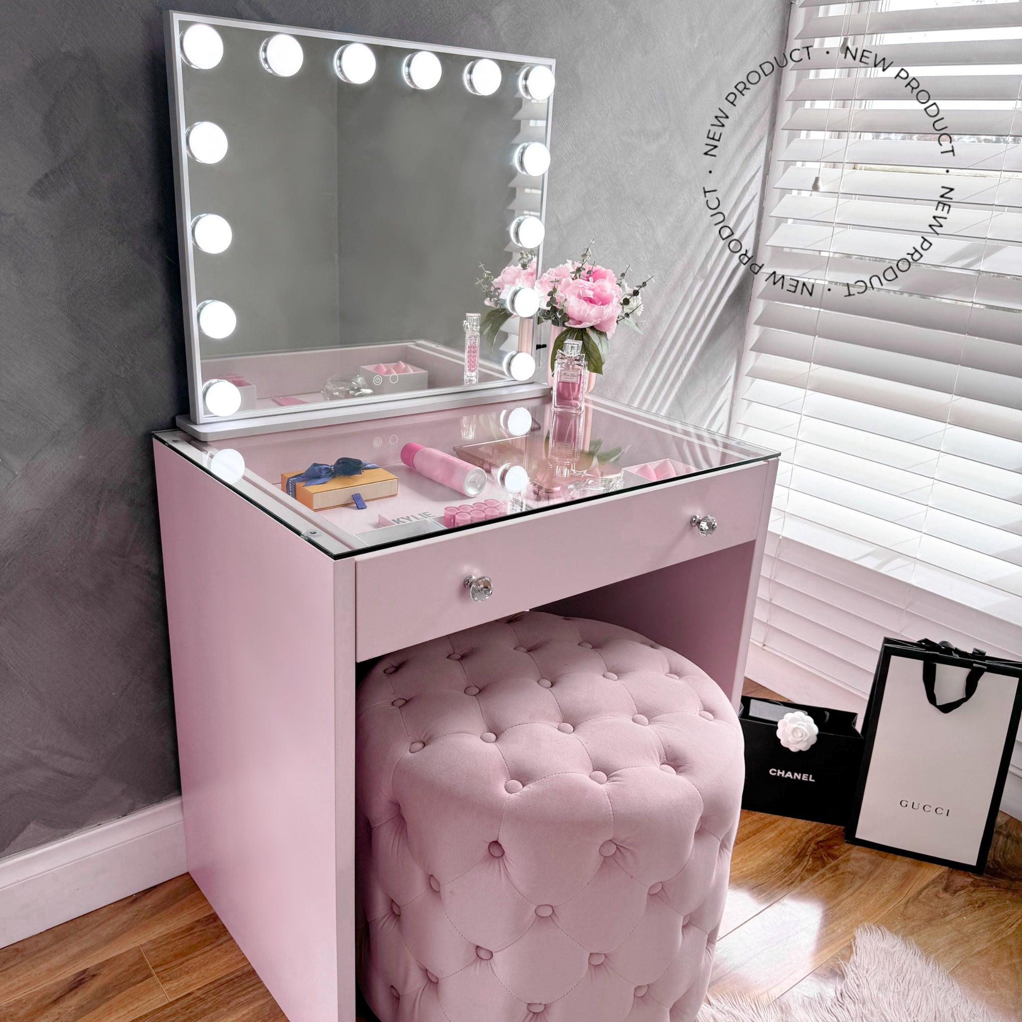 (Set) Hollywood Mirror & Table Pink "Luxe"