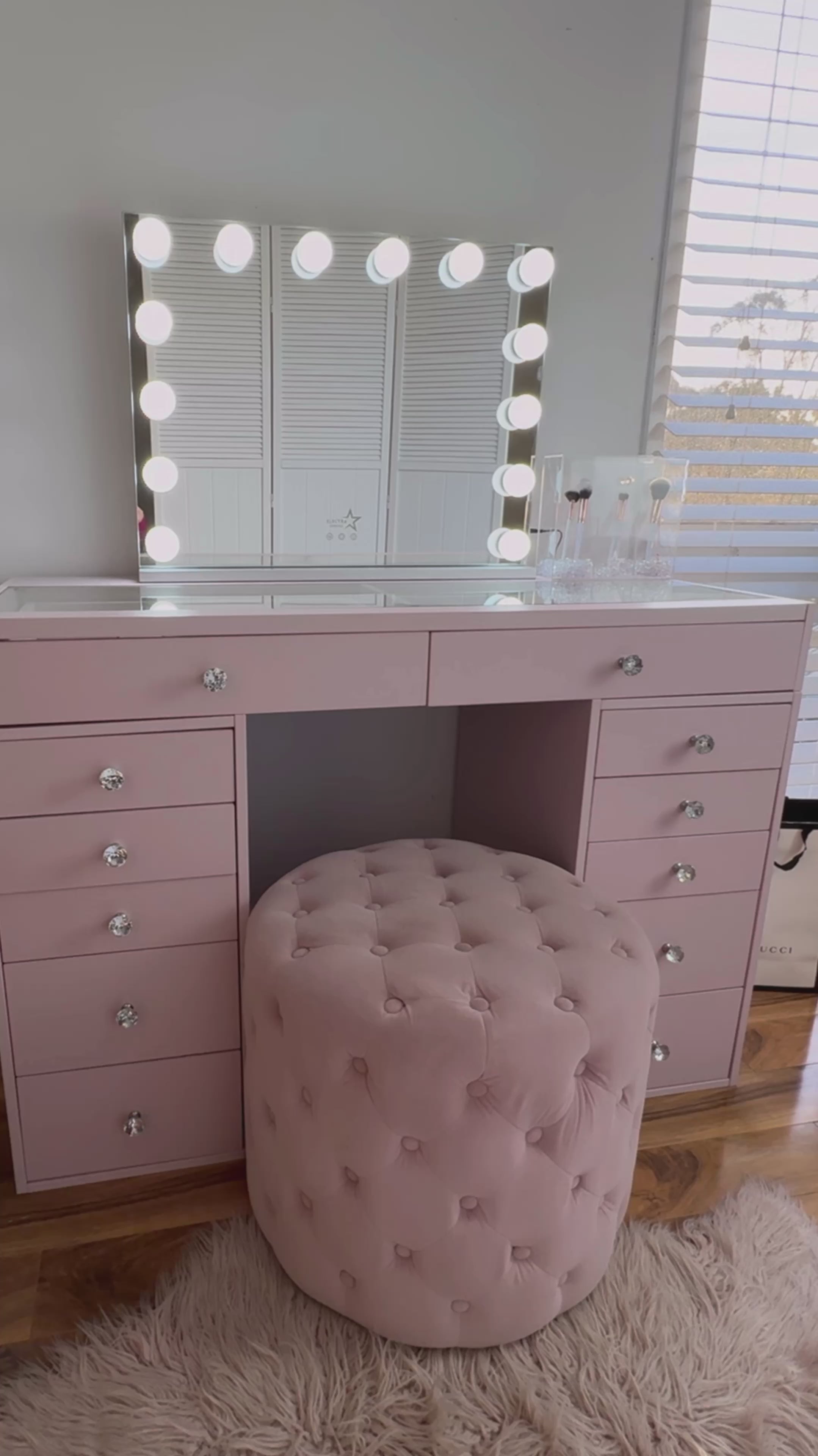 (Set) Hollywood mirror, Table & 2x drawer set "Pink Dream"