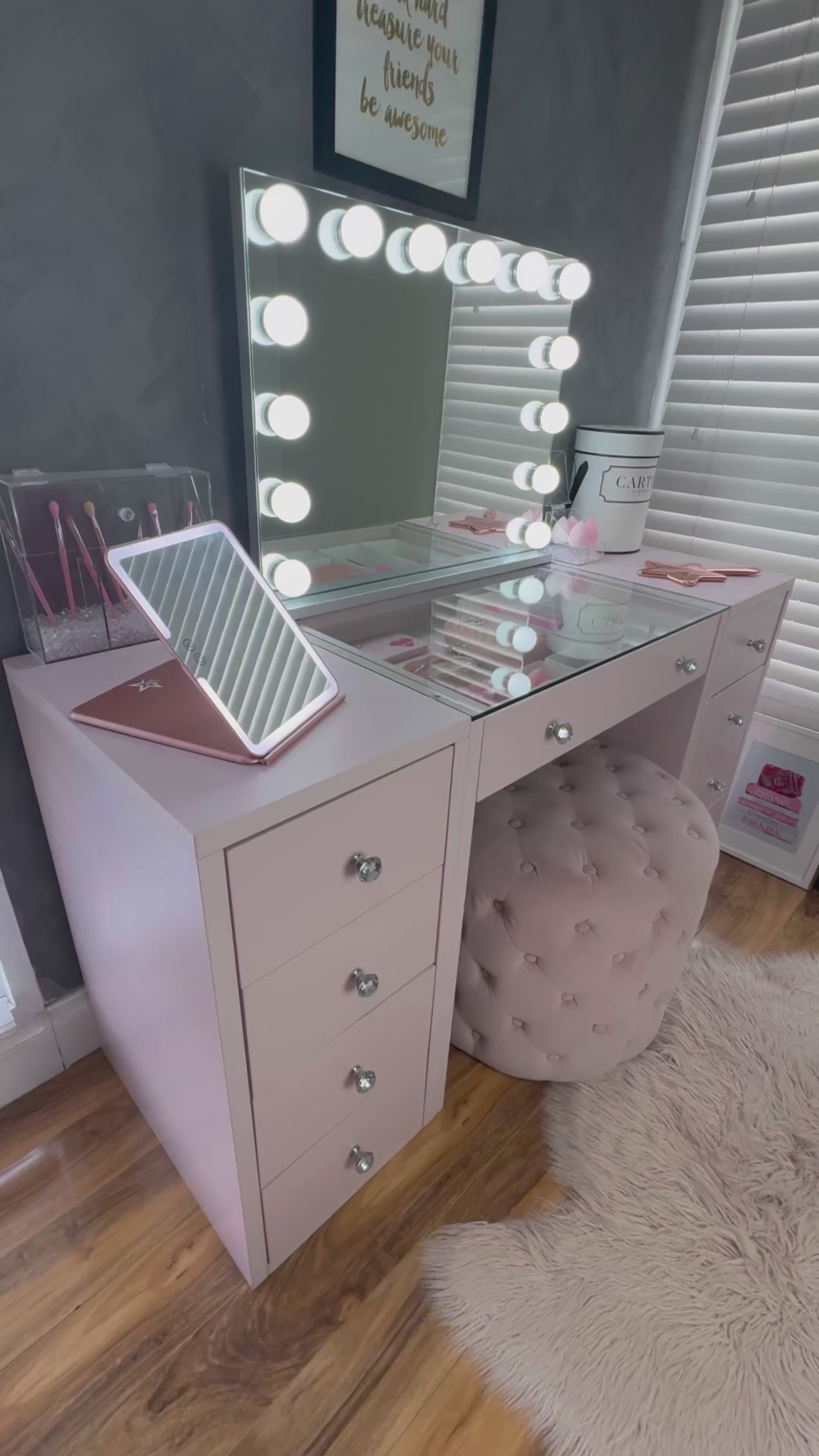 (Set) Hollywood Mirror, Table & 2 x Draw Set “Diva" Pink